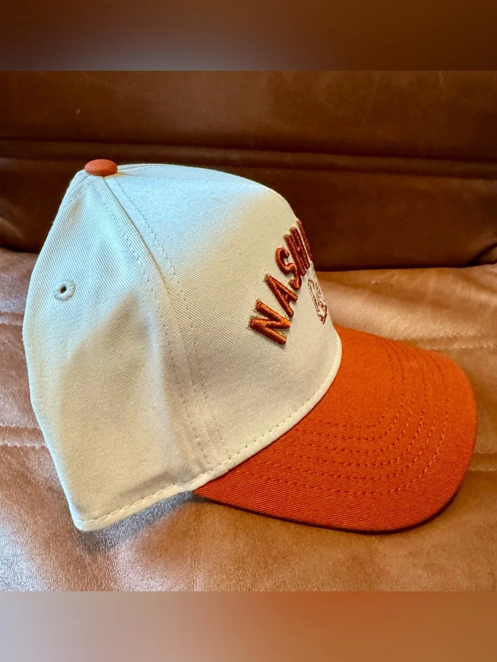 Nashville Men’s Cream And Orange SnapBack Cowboy Boots Hat. AQ. OSFM. NWT
